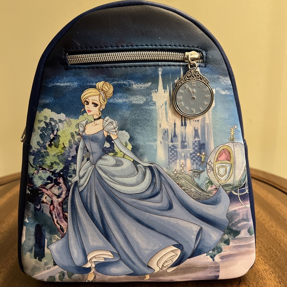 Disney Loungefly Cinderella Clock Castle Steps Blue Mini Backpack Bag